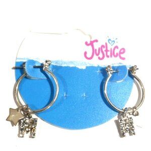 Justice Silver-tone Hoop Earrings Sparkling "M" & star-shaped charms - Girls